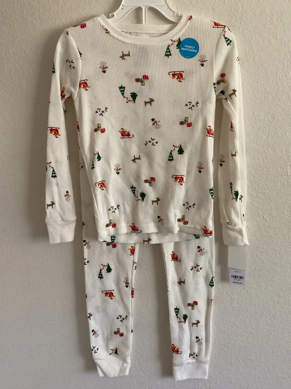Carter's Cream Holiday Waffle Knit Pajama Set with Red & Green Print